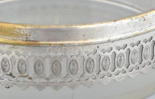 Dekoratív hattyús kínálótál, csiszolt üveg, fém kerettel, jelzés nélkül, kopásnyomokkal, 27,5x19,5 c...