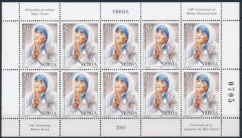 100 years since Mother Theresa was born mini sheet, 100 éve született Theresa anya kisív