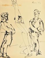 Kunt Ernő (1920-1994): Caracasi ballet előadásán a Vasasban, 1983. Tus, toll, papír, jelzett. Hátoldalán autográf felirattal. Lapszéli apró sérülésekkel. Feltekerve. 50×35 cm