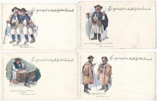 8 db RÉGI magyar folklór művészlap: Göre levelezőlapok / 8 pre-1945 Hungarian folklore art postcards