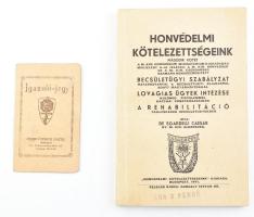 1934 Sárdy Brutus (1892-1970) festőművész frontharcos igazolványa + Sgardelli Ceasar: Honvédelmi kötelezettségeink 2. kötet. 128p.