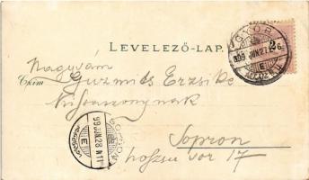 1899 (Vorläufer) Győr, Karmelita tér, híd, Auer kávéháza. Berecz Viktor kiadása. Lithogr. Kunstansta...