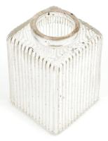 Art deco falikar, nikkelezett fém, szögletes üvegbúrával, a búrán kis repedés és csorba, 20x15x8,5 c...