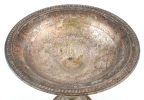 Ezüstözött alpakka talpas kínáló, jelzés nélkül, kopott, d: 20 cm, m: 14 cm