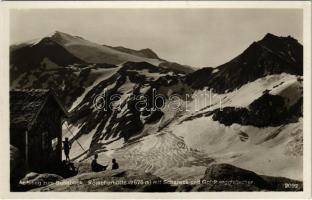 1933 Hoher Sonnblick, Aufstieg zum Sonnblick. Rojacherhütte mit Schareck und Goldberggletscher / tourist house, inn, mountains