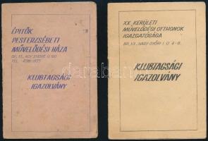 1972 Építők művelődési háza tagsági 2 db, egyik bélyegekkel