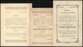 1907 Budai Zenekör meghívói hangversenyre 3 db