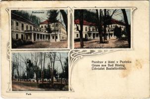 1923 Bazin, Bösing, Bözing, Pezinok; Vas fürdő, étterem / Eisenbad / spa, bath, hotel, restaurant. Art Nouveau (fl)
