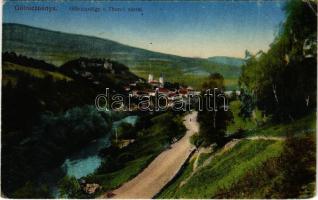 Gölnicbánya, Göllnitz, Gelnica; Gölnicz-völgy Thurzó várral. Feitzinger Ede No. 1115. 1917. / general view, castle ruins (kopott sarok / worn corner)