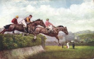 Lóverseny, Raphael Tuck & Sons Oilette No. 9118., Horse race, Raphael Tuck & Sons Oilette No. 9118.