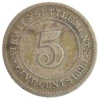 Straits Settlements / Brit Malajzia 1898. 5c Ag Viktória T:3  Straits Settlements / British Malaysia 1898. 5 Cents Ag Victoria C:F  Krause KM#10