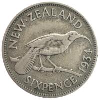 Új-Zéland 1934. 6p Ag V. György T:2-,3 patina New Zealand 1934. 6 Pence Ag George V C:VF,F patina Krause KM#2