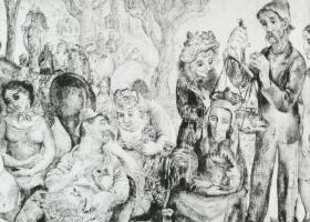 Szabó Vladimír (1905-1991): Piac. rézkarc, papír, jelzett, üvegezett fakeretben, 30x40 cm