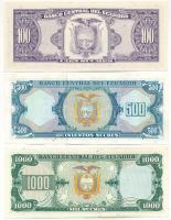 Ecuador 1988. 100S + 500S + 1000S T:I
Ecuador 1988. 100 Sucres + 500 Sucres + 1000 Sucres C:UNC