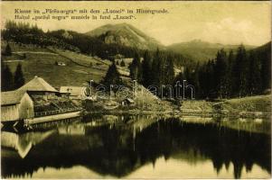 Vatra Dornei, Dornavátra, Bad Dorna-Watra (Bukovina); Klause im Pareu-negru mit dem Lucaci im Hintergrund / haitul pareul negru muntele in fund Lucaci / lake, mountains (fl)