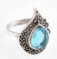 Ezüst (Ag) kék köves gyűrű, jelzett, m: 56, bruttó: 4,99g