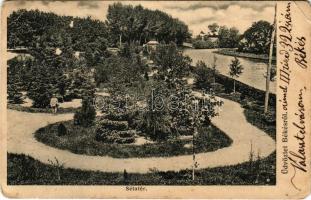 1908 Békés, Sétatér és park. Véver Oszkár kiadása (apró lyukak / tiny pinholes)