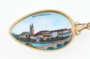 Ezüst (Ag) Basel Rheinbrücke emlék kanál, jelzett, h: 12cm. bruttó: 15g