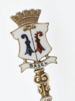 Ezüst (Ag) Basel Rheinbrücke emlék kanál, jelzett, h: 12cm. bruttó: 15g