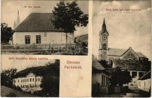 Palást, Plástovce; M. kir. posta, Római katolikus templom és iskola, Gróf Esterházy Károly kastélya / post office, Catholic church and school, castle