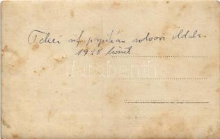 1928 Teke, Tekendorf, Teaca; Református paplak udvari oldala, hölgy kerékpárral / Calvinist rectory,...