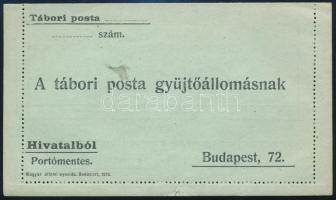 1919 Hívatalból portómentes tábori posta zárt levelezőlap változásjelentés céljára, tervváltozat / essay