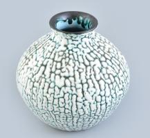 Bán Károly: Retró kerámia váza, jelzett, hibátlan, m: 17,5 cm, d: 17 cm