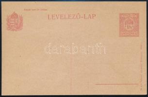 1922 1 1/2K díjjegyes levelezőlap vörös színű díjjeggyel és feliratokkal, tervváltozat / essay