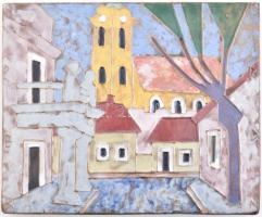Ligeti Erika (1934-2004): Szentendre. Mázas kerámia fali dísz, jelzett, hibátlan, 18,5x22 cm