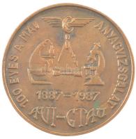 1987. 100 éves a MÁV anyagvizsgálat 1887-1987 egyoldalas öntött bronz emlékérem  (94mm) T:1- patina, hátoldalon ragasztónyom