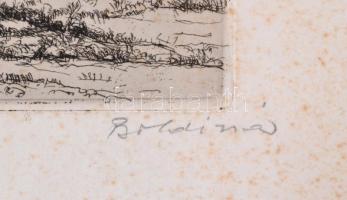 Boldizsár István (1897-1984): Táj. Rézkarc, jelzett, hátoldalán Rézkarcoló Művészek Alkotóközösségén...