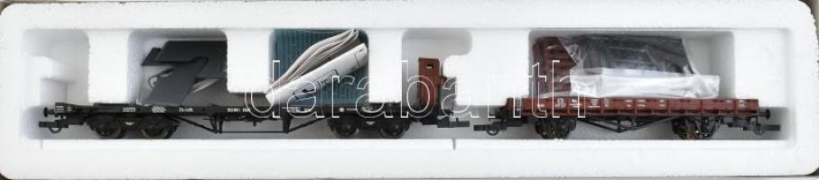 Roco H0 44083 cikkszámú vasútmodell, építkezési teherkocsi szett, újszerű állapotban, eredeti dobozában / Roco H0 No. 44083 model railway, construction site freight carriage set, in good condition, in original box