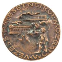 ~1970-1980. "Vezess Baleset Nélkül Mozgalom" egyoldalas öntött bronz emlékérem (68mm) T:1- patina