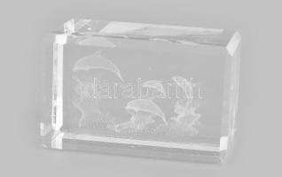 3D-s delfines üveg levélnehezék, hibátlan, m: 5 cm