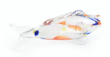 Muránói üveg dísz hal, anyagában színezett, jelzés nélkül, h: 27 cm