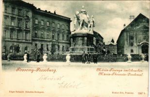 1899 (Vorläufer) Pozsony, Pressburg, Bratislava; Mária Terézia emlékszobor. Kozics Ede kiadása / Maria-Theresia-Denkmal / monument, street view