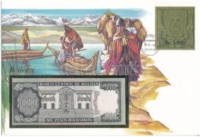 Bolívia 1982. 1000P felbélyegzett borítékban, bélyegzéssel T:I  Bolivia 1982. 1000 Pesos in envelope with stamp and cancellation C:UNC
