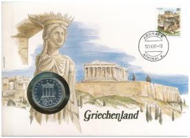 Görögország 1982. 20D Cu-Ni felbélyegzett borítékban, bélyegzéssel, német nyelvű leírással T:1  Greece 1982. 20 Drachmai Cu-Ni in envelope with stamp, cancellation and a prospectus in german C:UNC