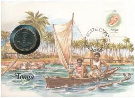 Tonga 1981. 20s FAO érmés borítékban, bélyeggel és bélyegzéssel, német nyelvű ismertetővel T:UNC Tonga 1981. 20 Seniti FAO in coin envelope, with stamp and cancellation, with German description C:UNC