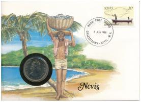 Kelet-Karibi Államok / Nevis 1965. 50c Cu-Ni "II. Erzsébet" felbélyegzett borítékban, bélyegzéssel, német nyelvű leírással T:1  East Caribbean States / Nevis 1965. 50 Cents Cu-Ni "Elizabeth II" in envelope with stamp and cancellation, with German description C:UNC