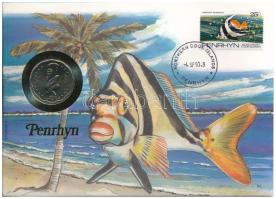 Cook-szigetek / Penrhyn 1992. 1$ felbélyegzett borítékban, bélyegzéssel, német nyelvű leírással T:1 Cook Islands / Penrhyn 1992. 1 Dollar in envelope with stamp and cancellation, with German description C:UNC