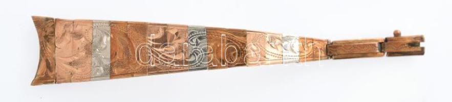 Arany (Au/14k) tokos és szíjas mechanikus karóra, jelzett, sérült, nem jár, bruttó: : 14,5g