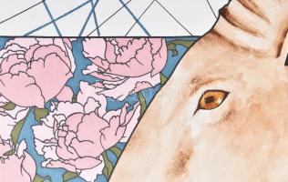 Kun Sarolta (1990-): Zodiákus sorozat: Bak. Vegyes technika, papír, jelzett, felcsavarva, 40x50 cm