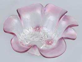 Rózsás lila üveg tál. Formába öntött üveg. Hibátlan d: 28 cm