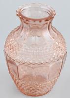 Rózsaszín üveg váza. Formába öntött, hibátlan 29 cm