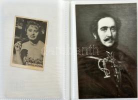 38 db főleg RÉGI motívum képeslap kis albumban: színészes és híres emberek / 38 mostly pre-1945 moti...