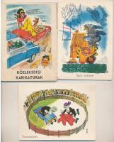 Közlekedési karikatúrák -10 db MODERN motívumos képeslap tokban / Modern postcard series in case wit...