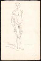 Mattyasovszky-Zsolnay László (1885-1935), kétoldalas mű: Álló férfiakt. Ceruza, papír. Hagyatéki pecséttel. Jobb alsó sarkában apró sérüléssel. 34x21 cm