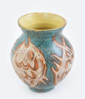 Gorka Lívia (1925-2011): Halas váza. Mázas kerámia, kézzel festett, jelzett. Minimális kopásokkal, m: 11,5 cm