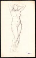 Mattyasovszky-Zsolnay László (1885-1935), kétoldalas mű: Álló női akt és akt tanulmány. Ceruza, papír. Hagyatéki pecséttel. Lap teteje kissé foltos. 34x21 cm
